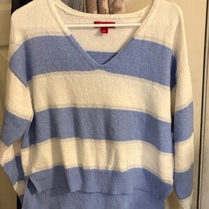 Jennifer Lopez Blue and White V-Neck Sweater
